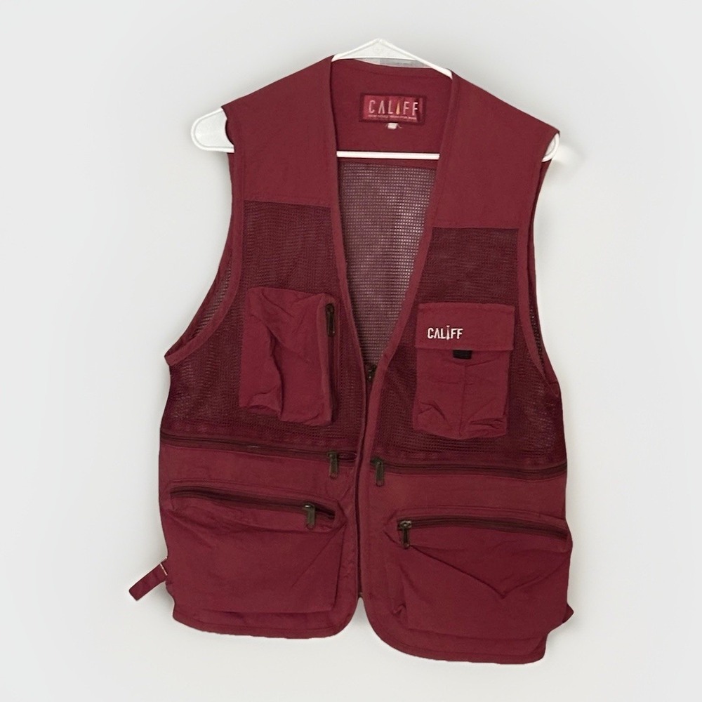 Califf Hunting Fishing Vest‎ Mens Medium? Maroon Utility Outdoor Multi Pocket
